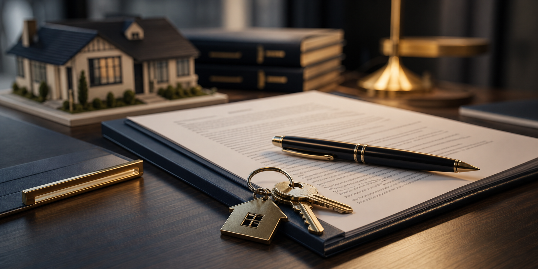 Home buyer contract and keys in a refined legal setting